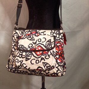 COACH Poppy Daisy Graffitti Crossbody Bag Black/Ivory/Pink F16864